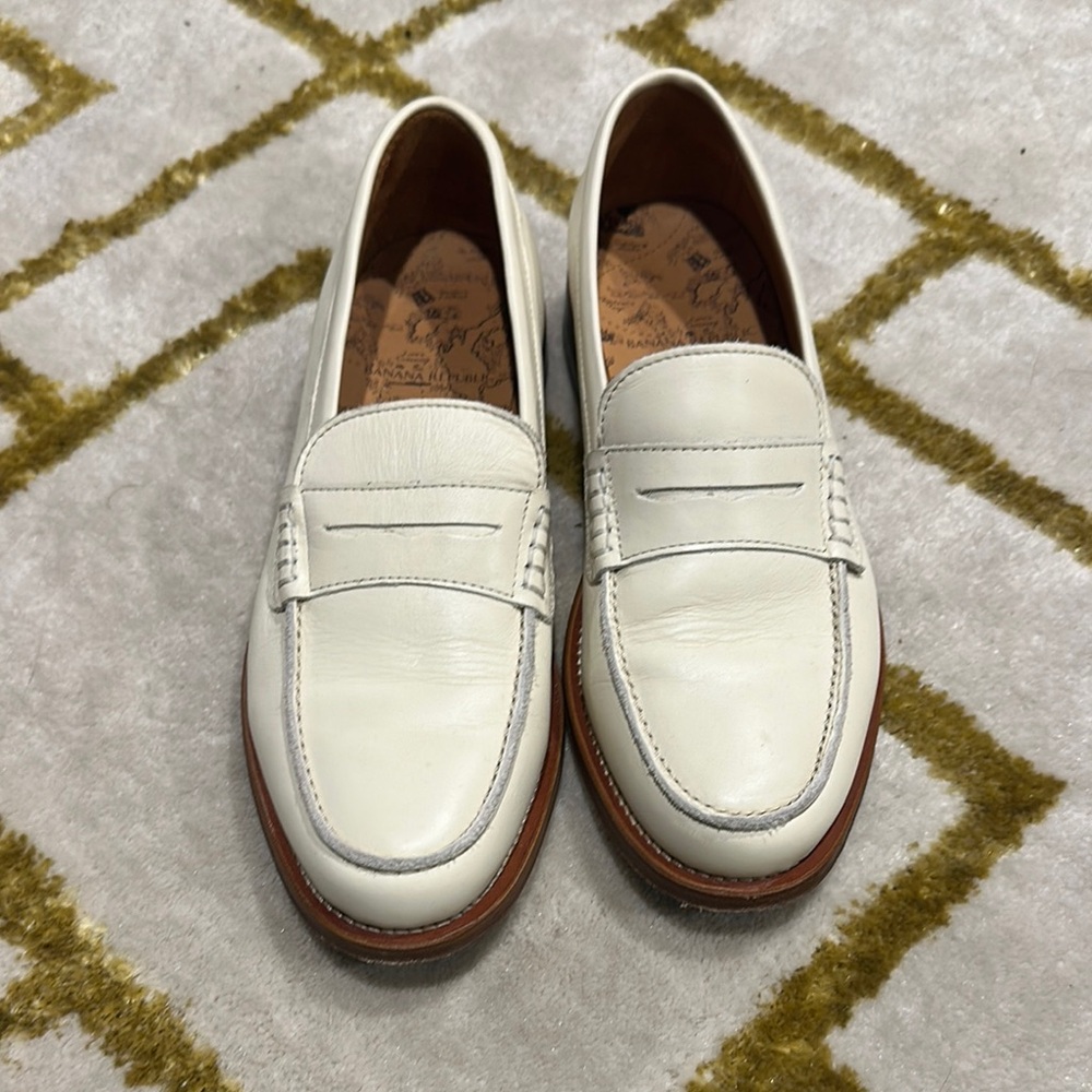 Men's White Leather Loafers